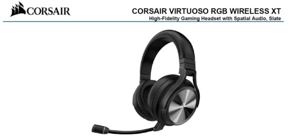 Corsair Virtuoso RGB Wilress XT Black 7.1 Audio. High Fidelity Ultra Comfort